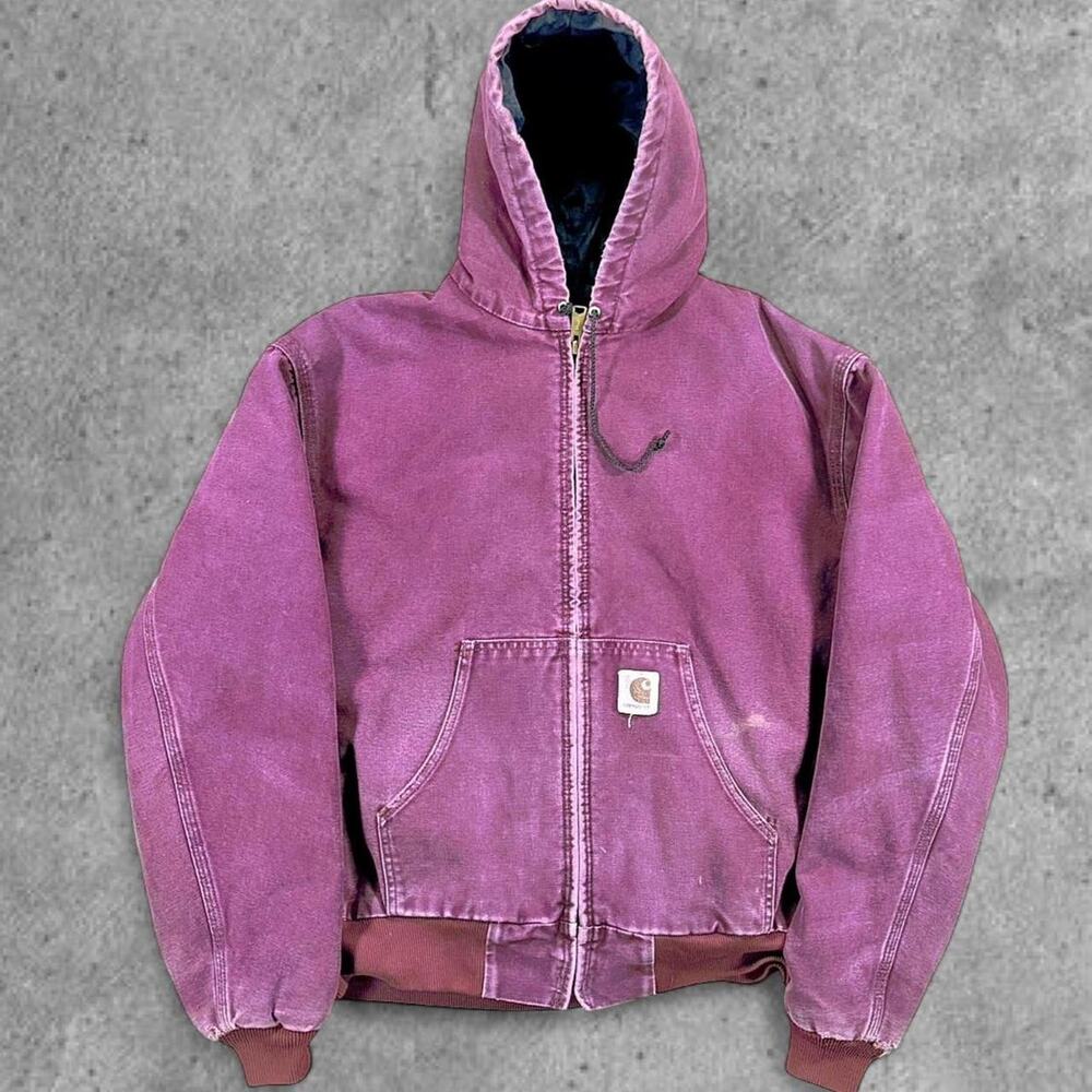 RARE VTG 90s Carhartt insulated Jacket J130 USA Canvas Burgundy Wine x46 Large